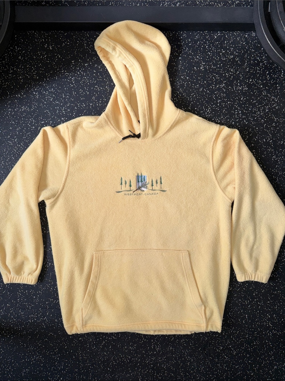 Yellow Drawstring Hooded Sweater with Front Pocket
